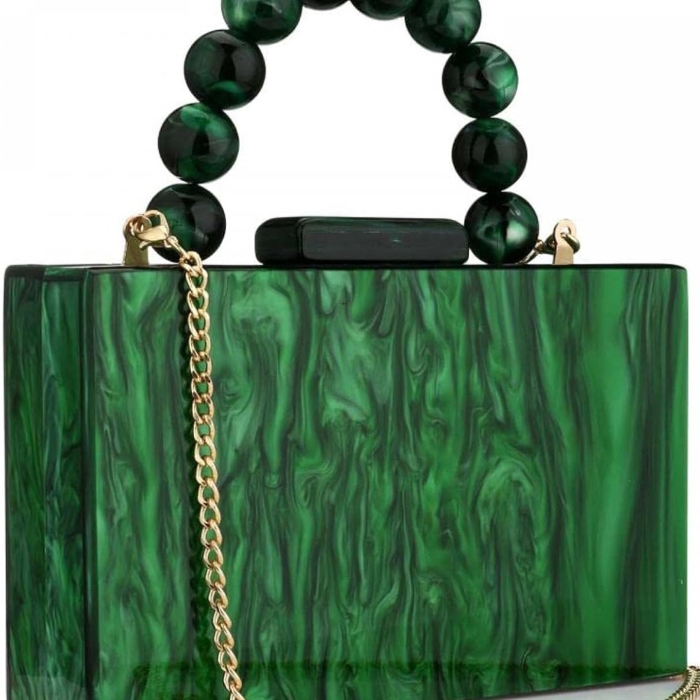 Chic Green Swirl Clutch with Beaded Handle